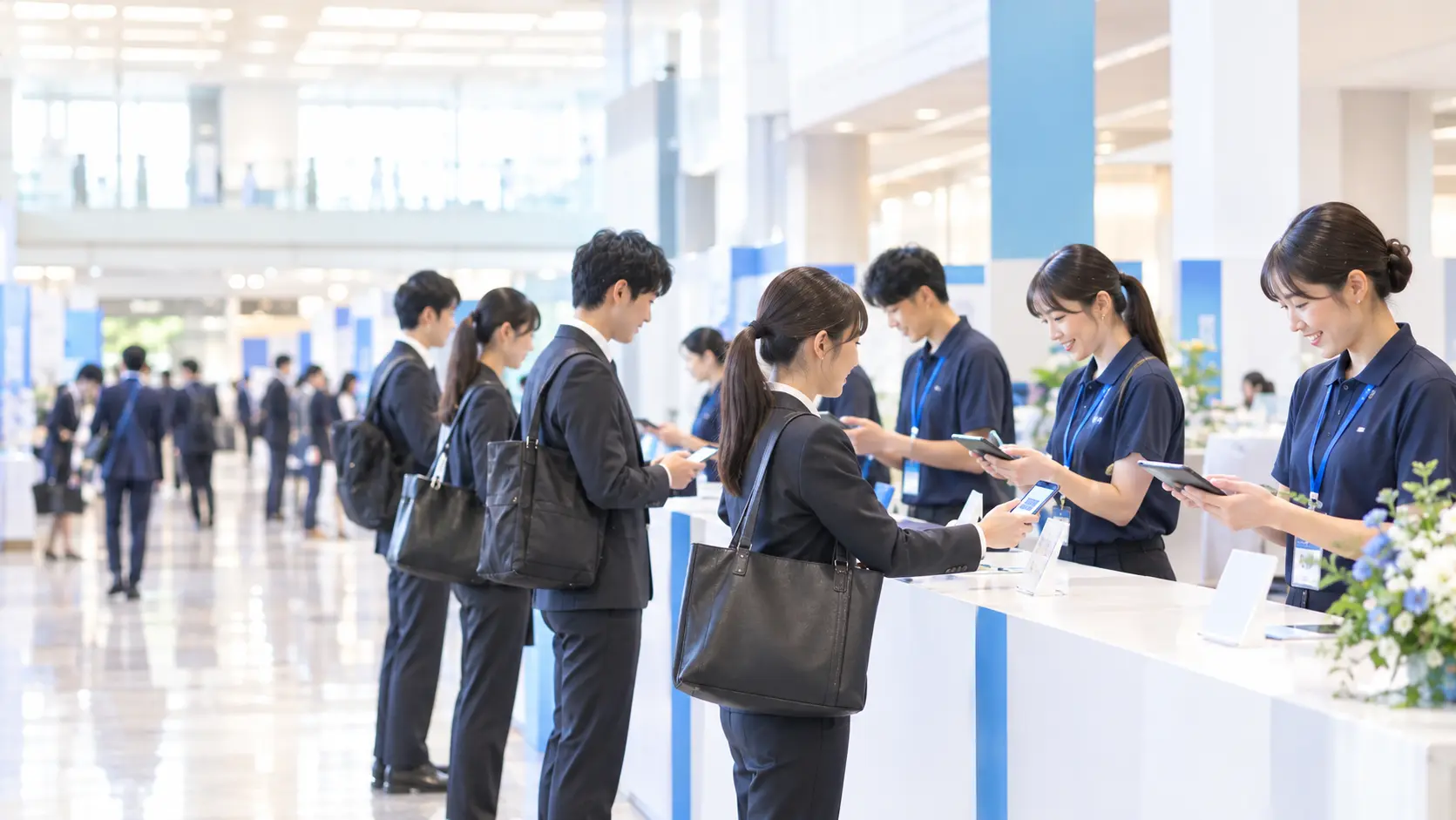 イベント権限により、受付スタッフが受付操作だけを行う様子